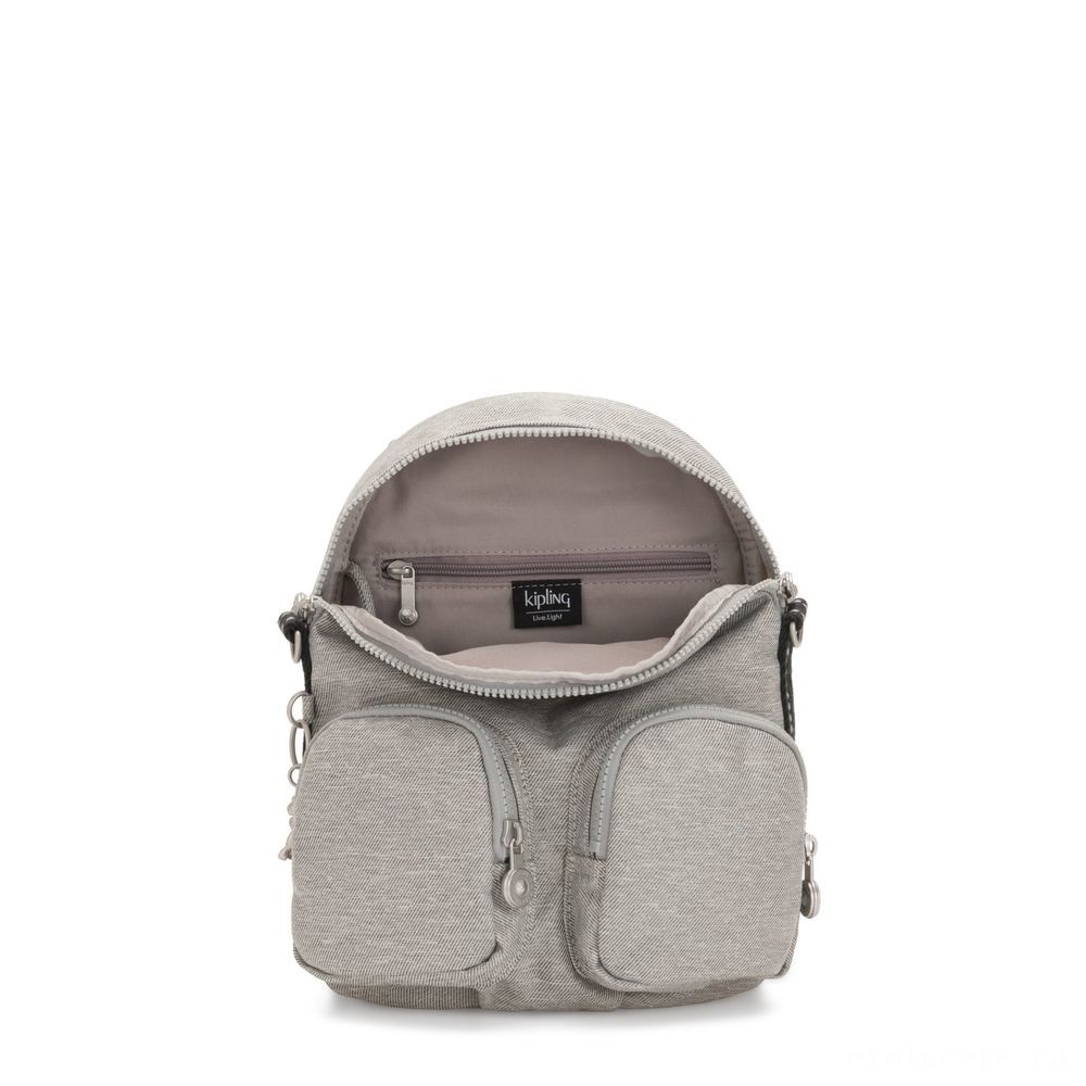 Kipling FIREFLY UP Small Backpack Covertible To Elbow Bag Chalk Grey.