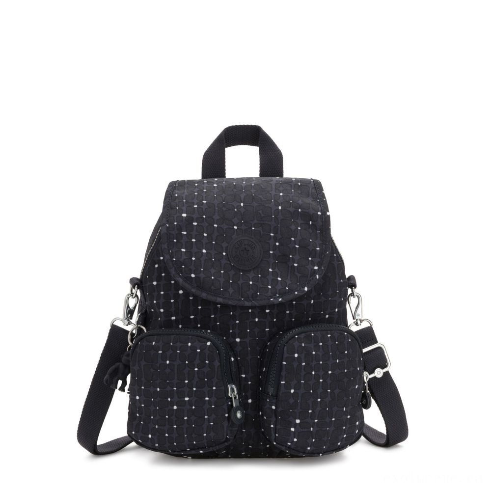 Kipling FIREFLY UP Little Backpack Covertible To Shoulder Bag Ceramic Tile Imprint.
