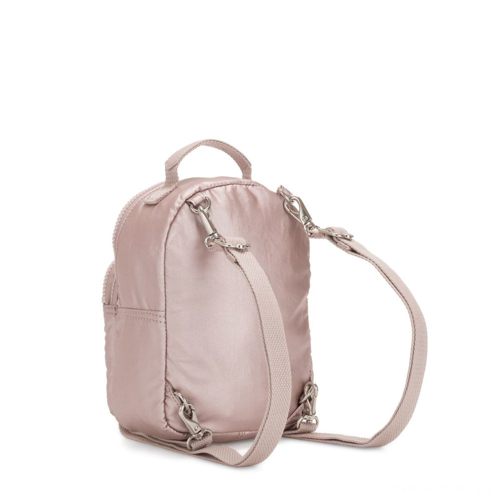 Halloween Sale - Kipling ALBER 3-In-1 Convertible Mini Backpack Crossbody Bumbag Metallic Rose. - Click and Collect Cash Cow:£29