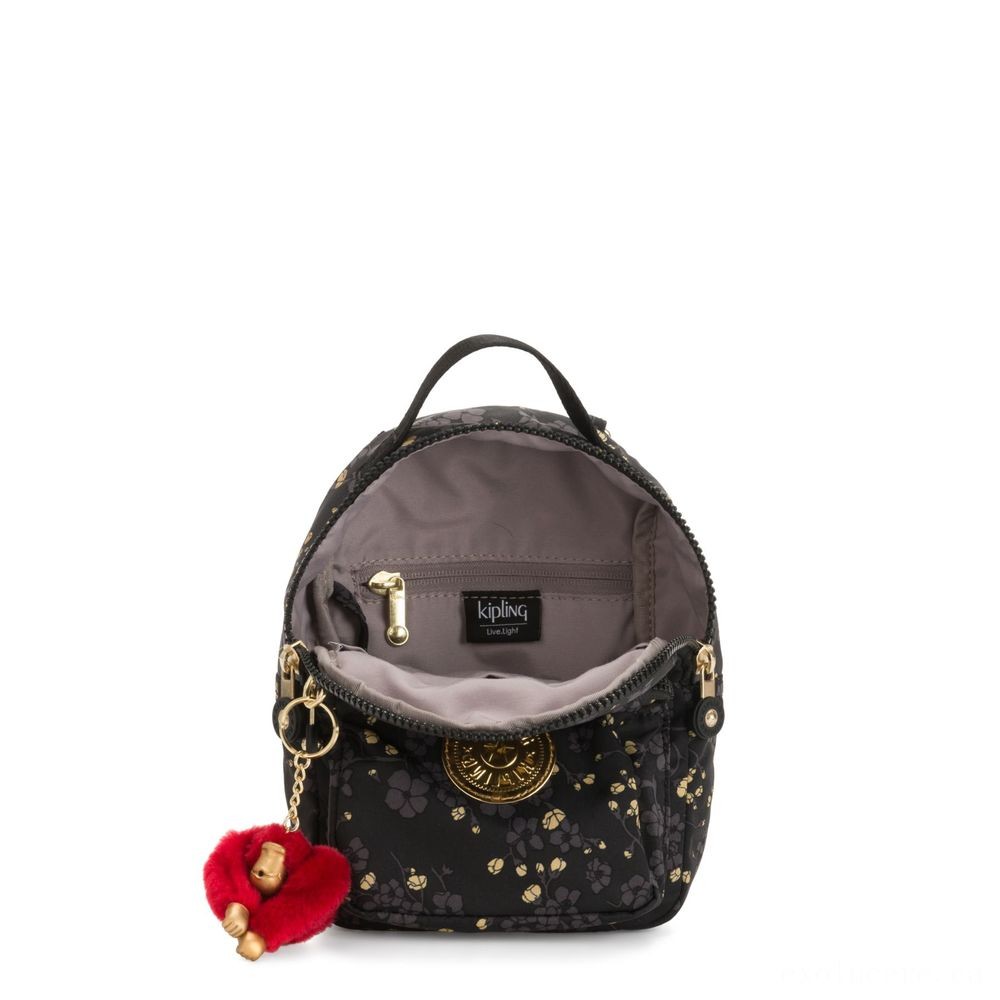 Father's Day Sale - Kipling ALBER 3-In-1 Convertible Mini Backpack Crossbody Bumbag Grey Gold Floral. - Galore:£41