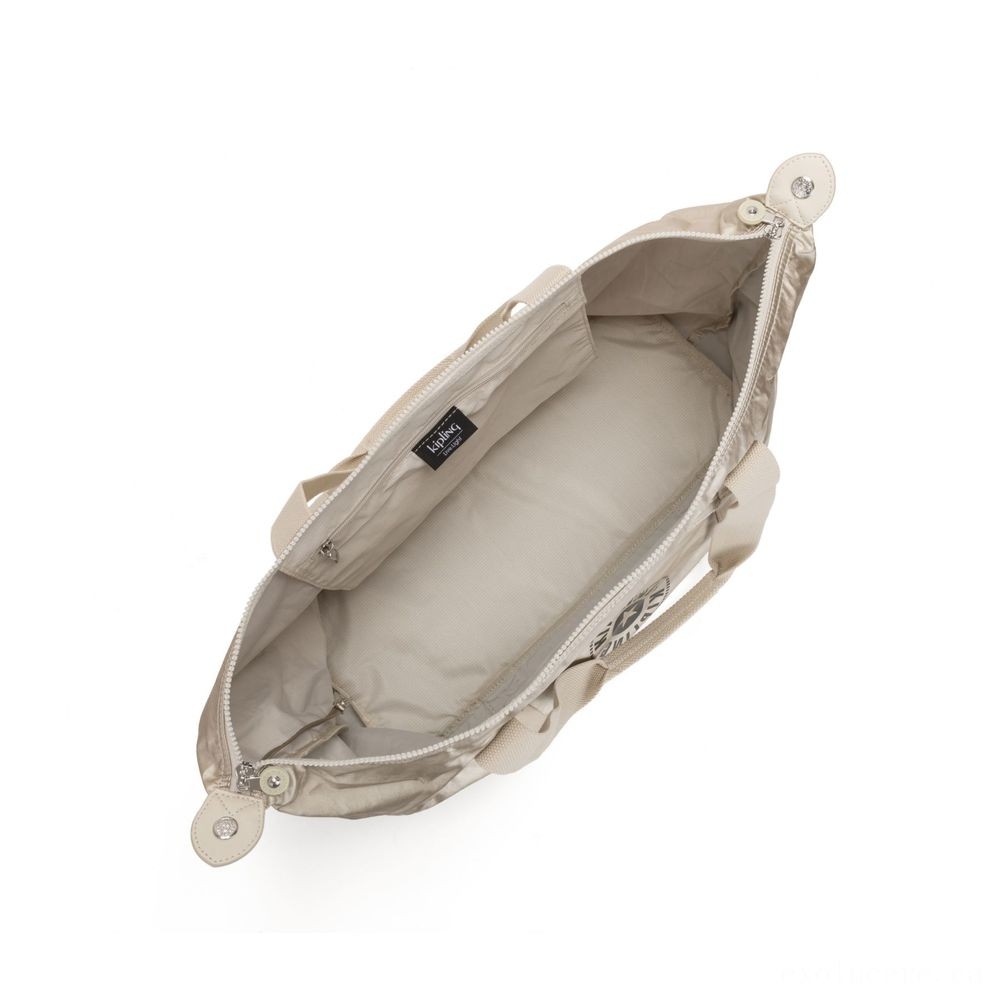 Kipling Craft M Medium Shopping Bag with 2 Front Wallets Cloud Metal Combination.