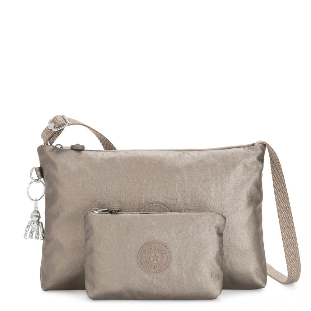Two for One Sale - Kipling ATLEZ DUO Small Crossbody with Matching Pouch Metallic Pewter Giving - End-of-Year Extravaganza:£30