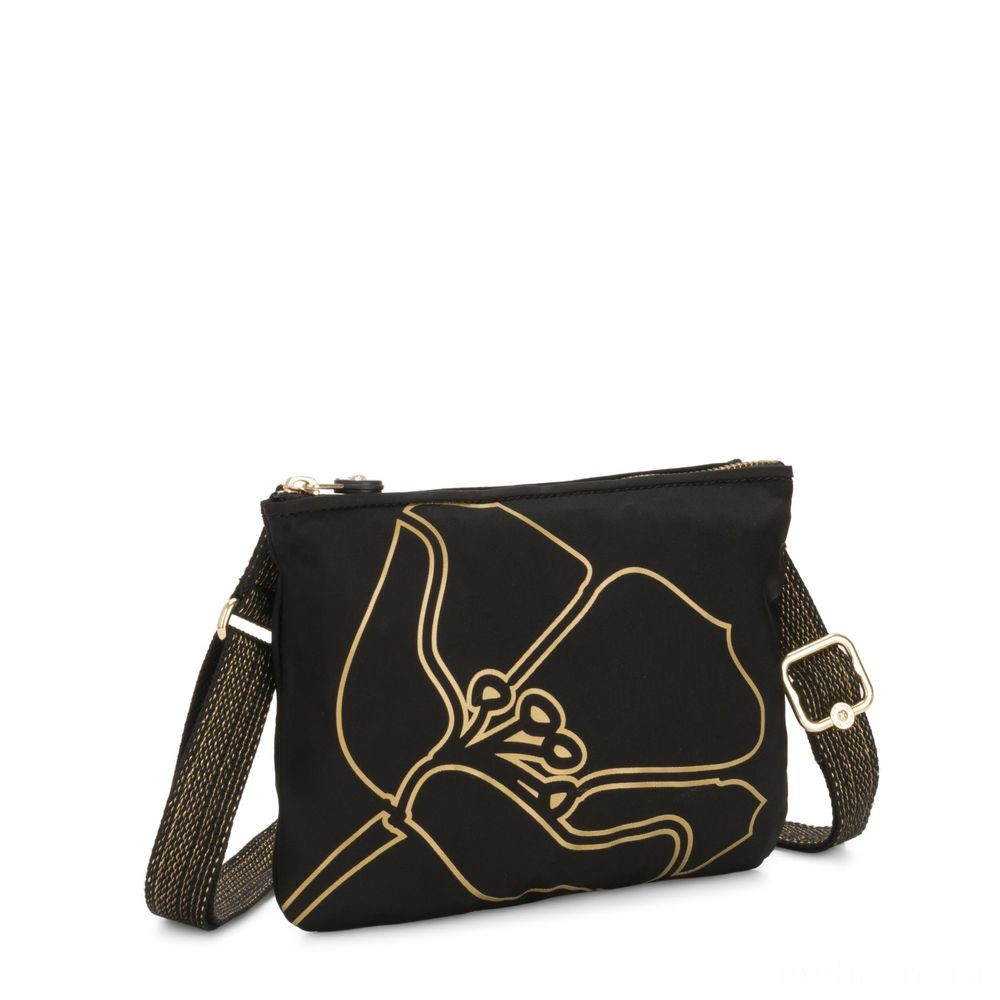 Kipling MAI Bag Huge Pouch Convertible to Crossbody Black Floral.