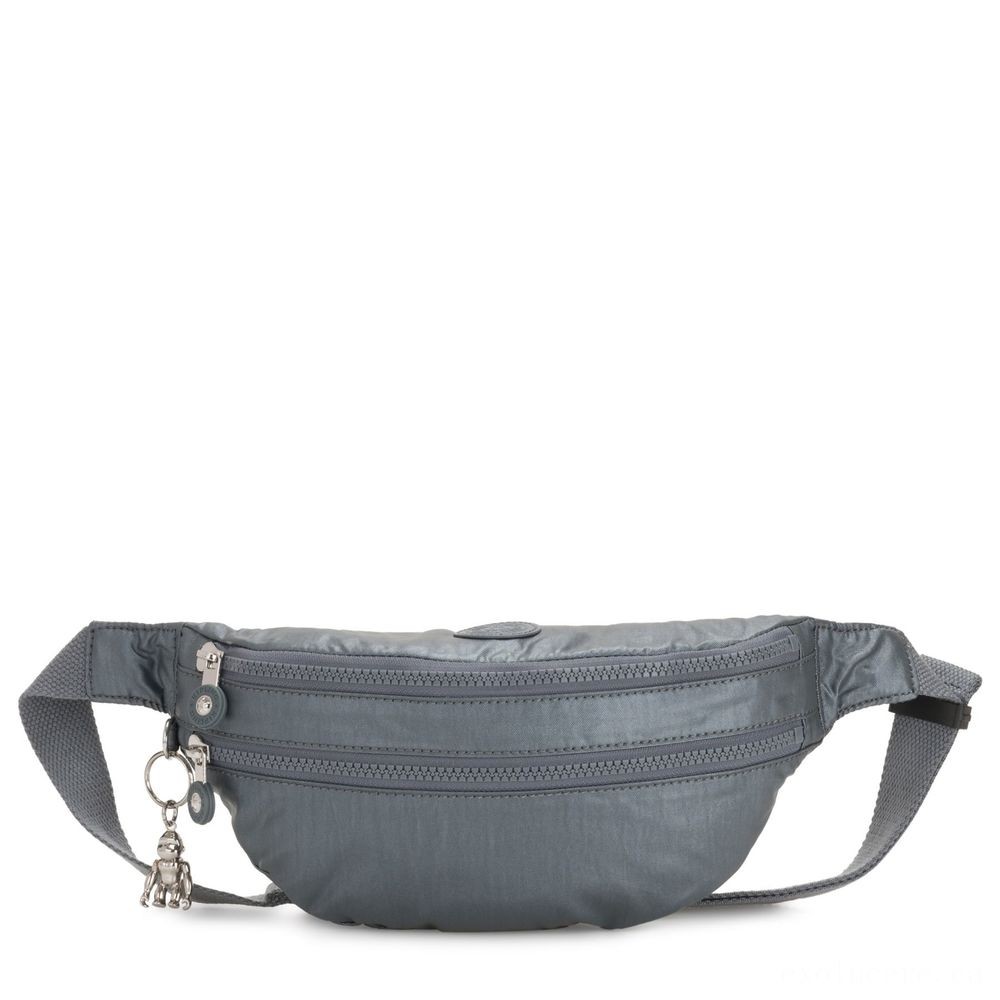 Doorbuster Sale - Kipling SARA Medium Bumbag Convertible to Crossbody Bag Steel Grey Metallic. - Clearance Carnival:£22