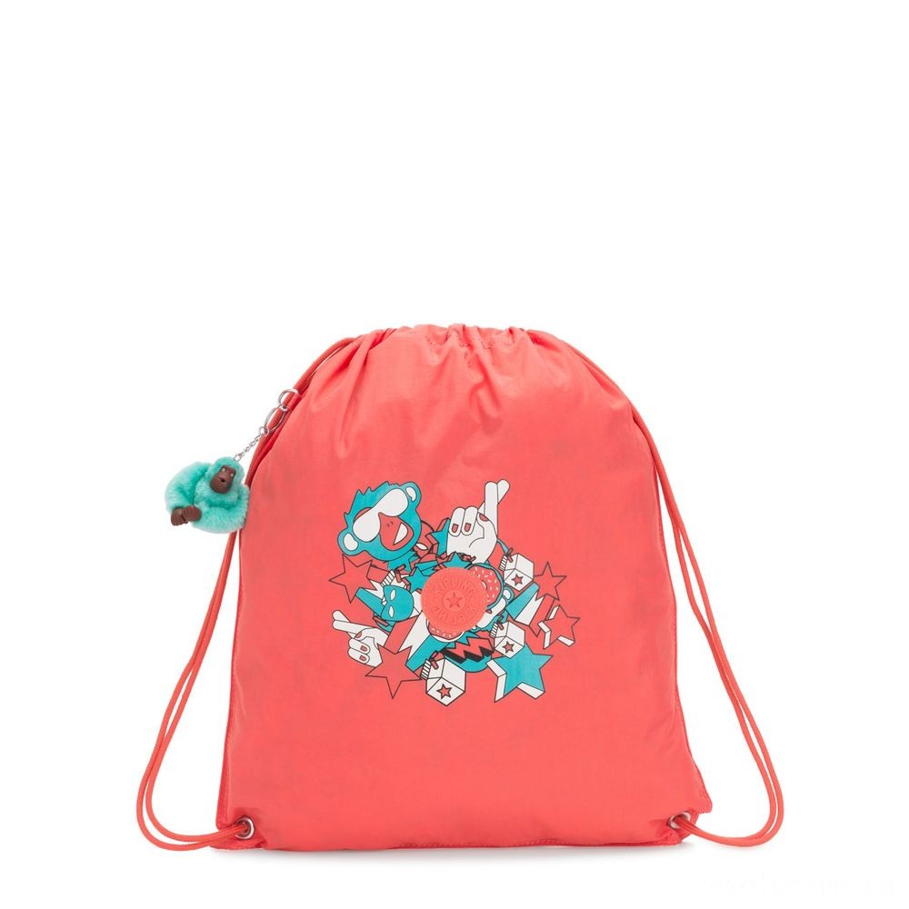 Kipling SUPERTABOO lighting Foldable tool backpack along with drawstring closing Divine Pink Fun.