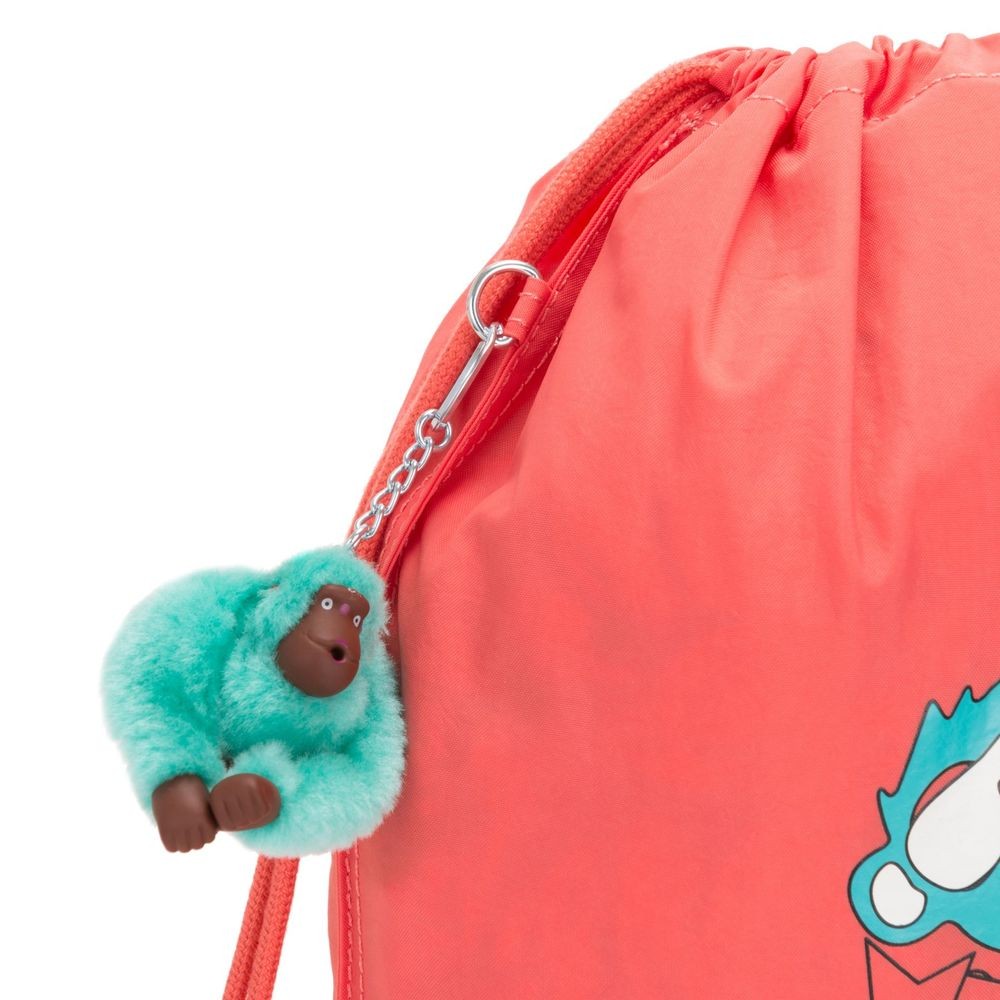 Kipling SUPERTABOO lighting Foldable medium backpack with drawstring closure Dandy Pink Fun.