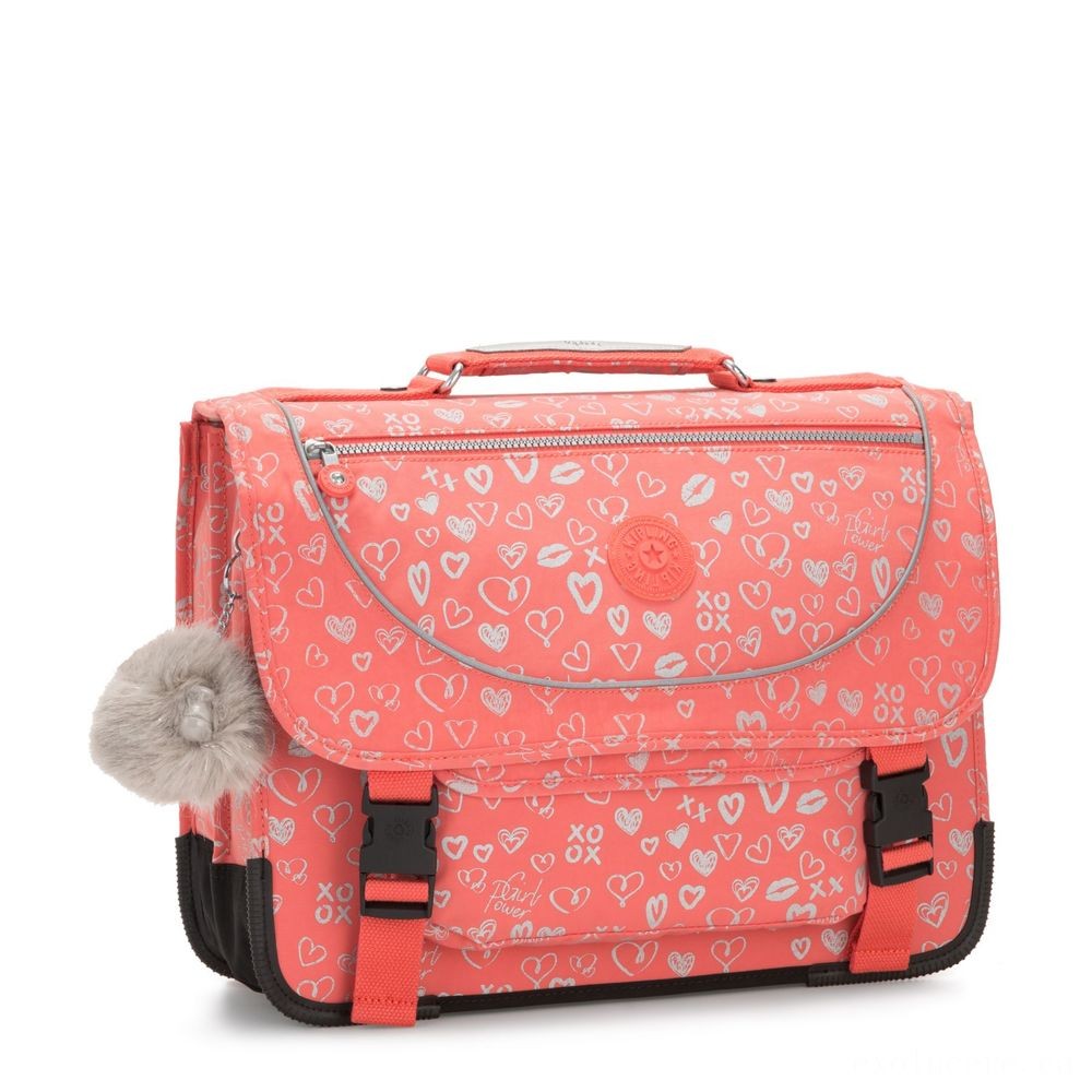 Kipling PREPPY Medium Schoolbag Including Fluro Rain Cover Hearty Pink Met.