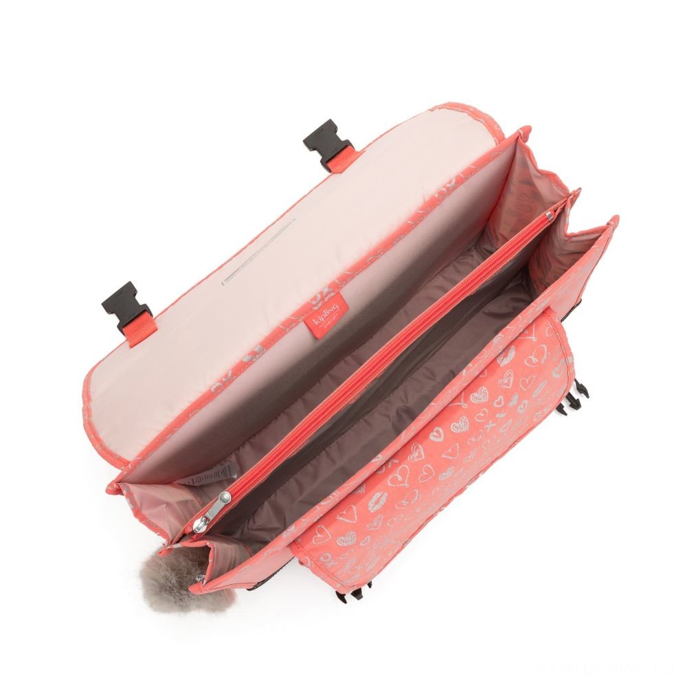 Kipling PREPPY Medium Schoolbag Featuring Fluro Rainfall Cover Hearty Pink Met.