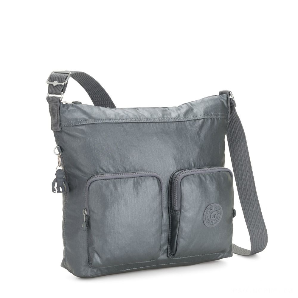 Clearance - Kipling EIRENE Shoulderbag along with External Face Pockets Steel Grey Metallic Female Band - Christmas Clearance Carnival:£52