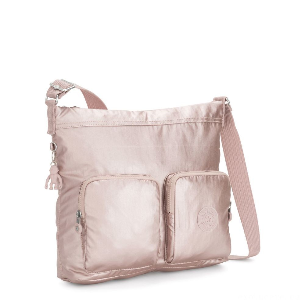 Cyber Week Sale - Kipling EIRENE Shoulderbag with Exterior Front Wallets Metallic Rose Female Strap - Savings:£51
