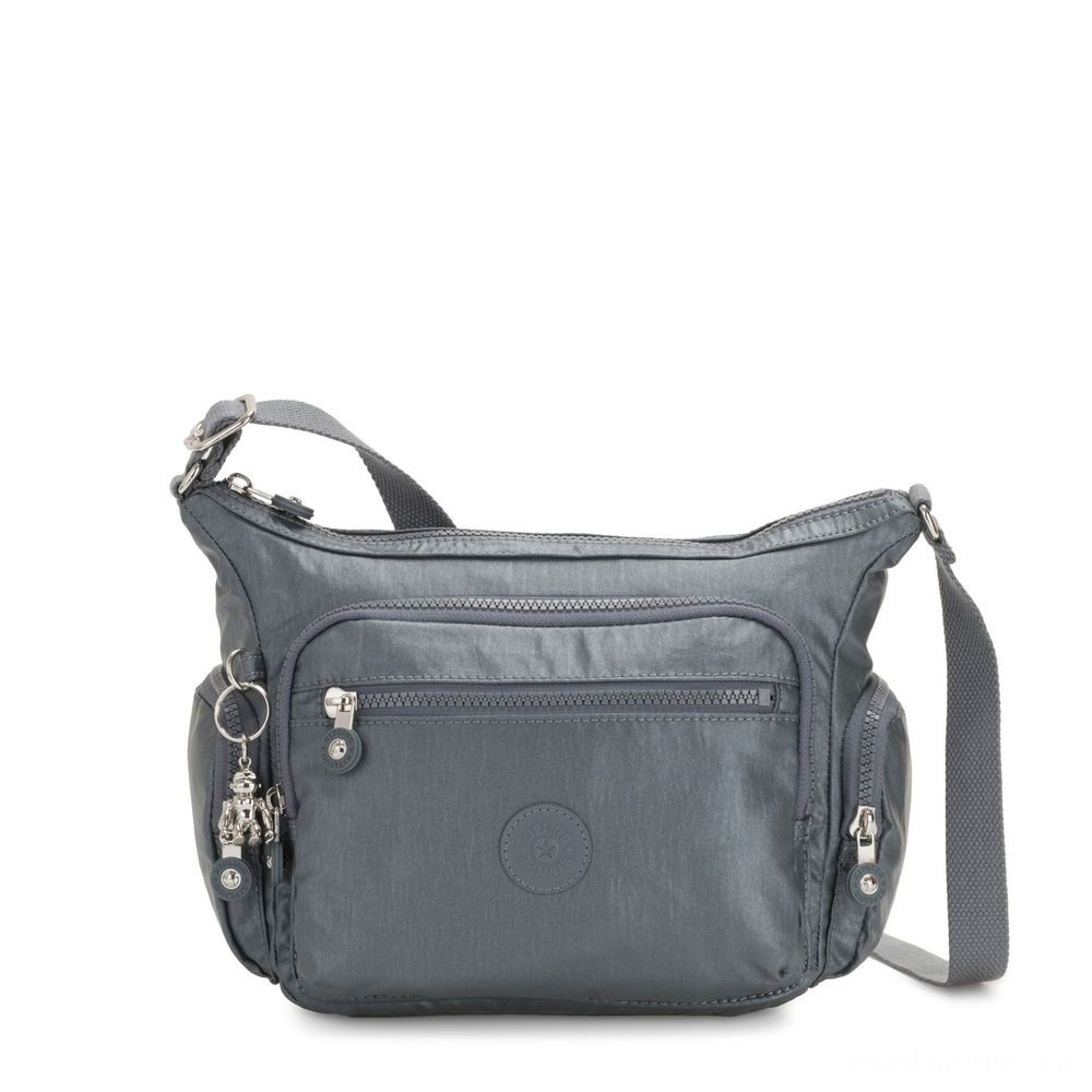 Three for the Price of Two - Kipling GABBIE S Crossbody Bag with Phone Compartment Steel Grey Metallic - Black Friday Frenzy:£32[libag6077nk]