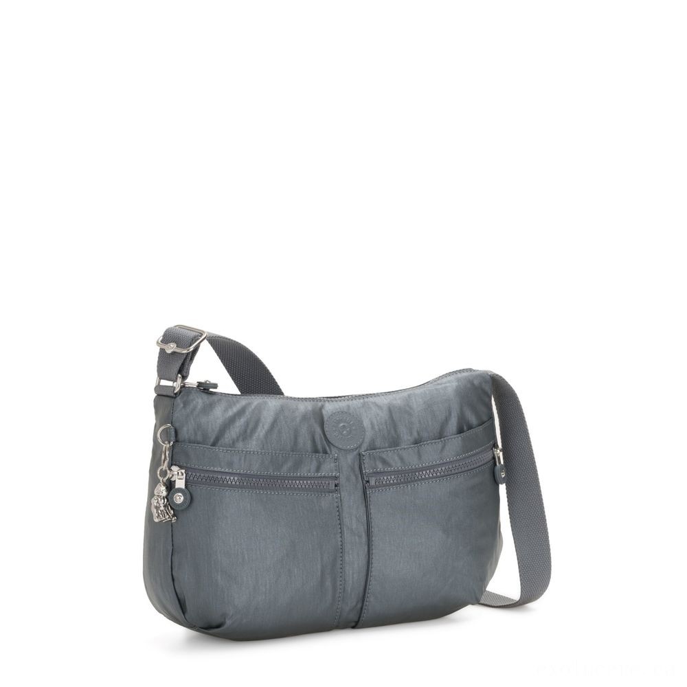 Flash Sale - Kipling IZELLAH Medium Around Body System Handbag Steel Grey Metallic - Liquidation Luau:£29