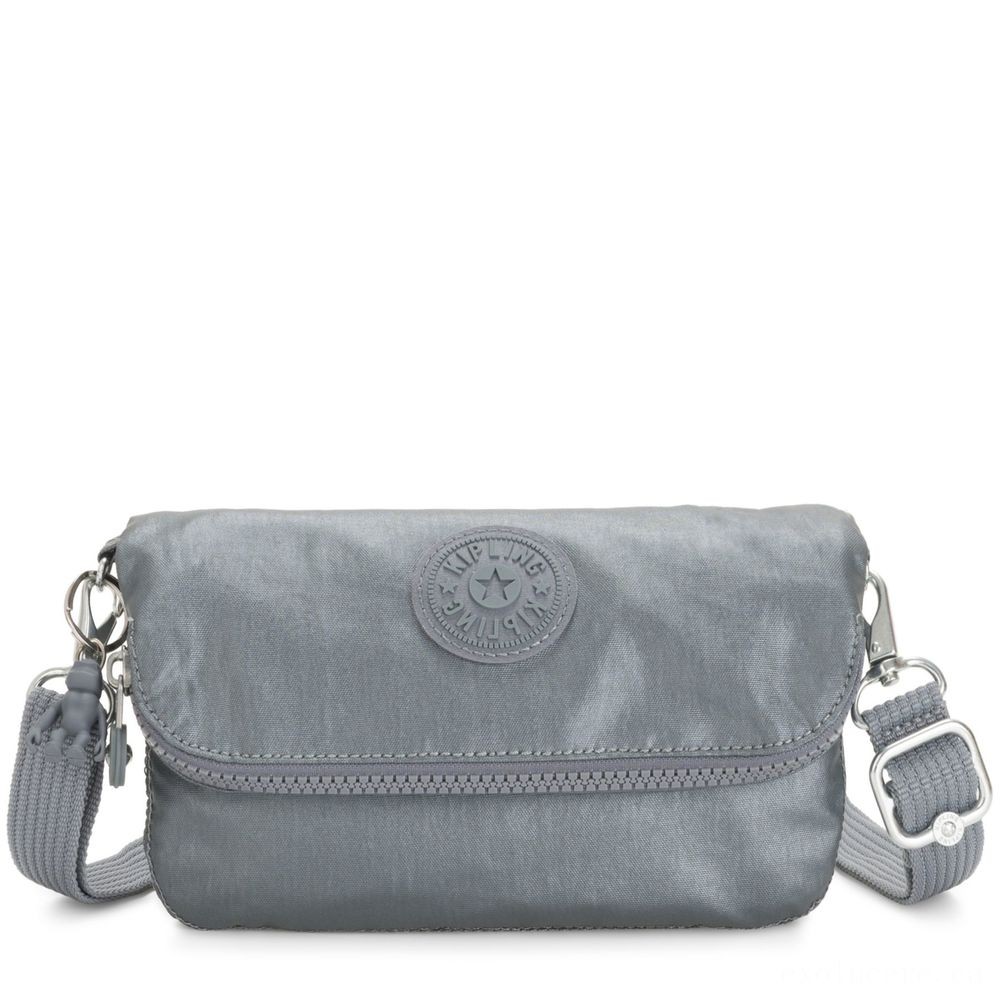 New Year's Sale - Kipling IBRI Tool bag (with wristlet) Steel Grey Metallic Female Strap - Online Outlet Extravaganza:£32[cobag6095li]
