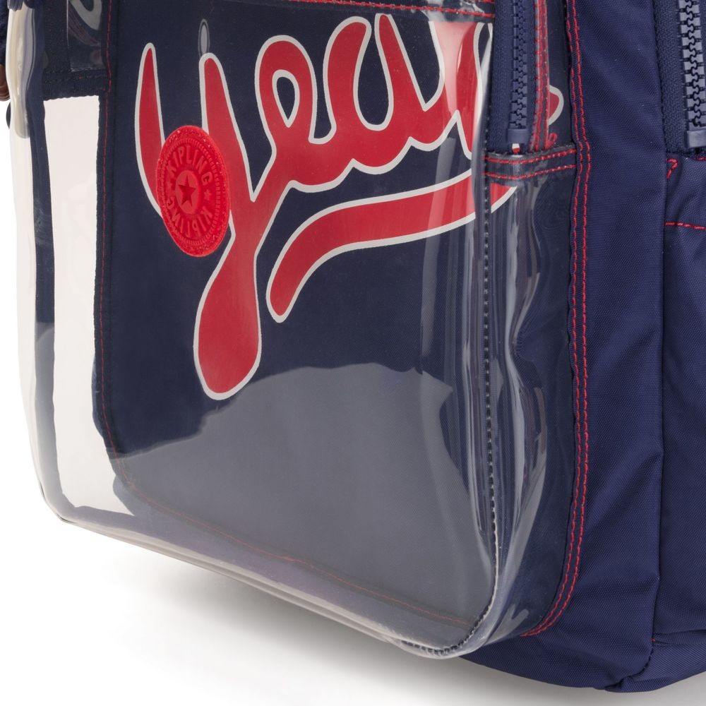 Kipling SEOUL GO TRANSPARENT Huge Backpack with Notebook Security & Transparent Face wallet Shiny Bl Trans.