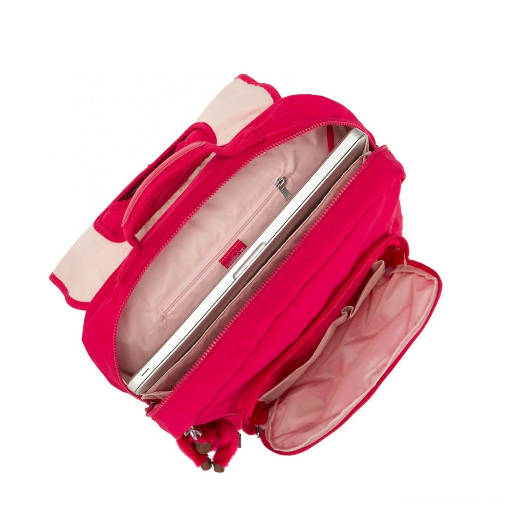 Kipling INIKO Channel Schoolbag along with Padded Shoulder Straps Real Pink.