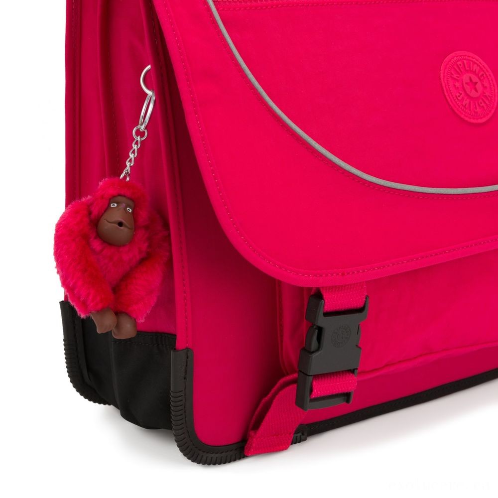 Kipling PREPPY Medium Schoolbag Including Fluro Rainfall Cover True Pink.