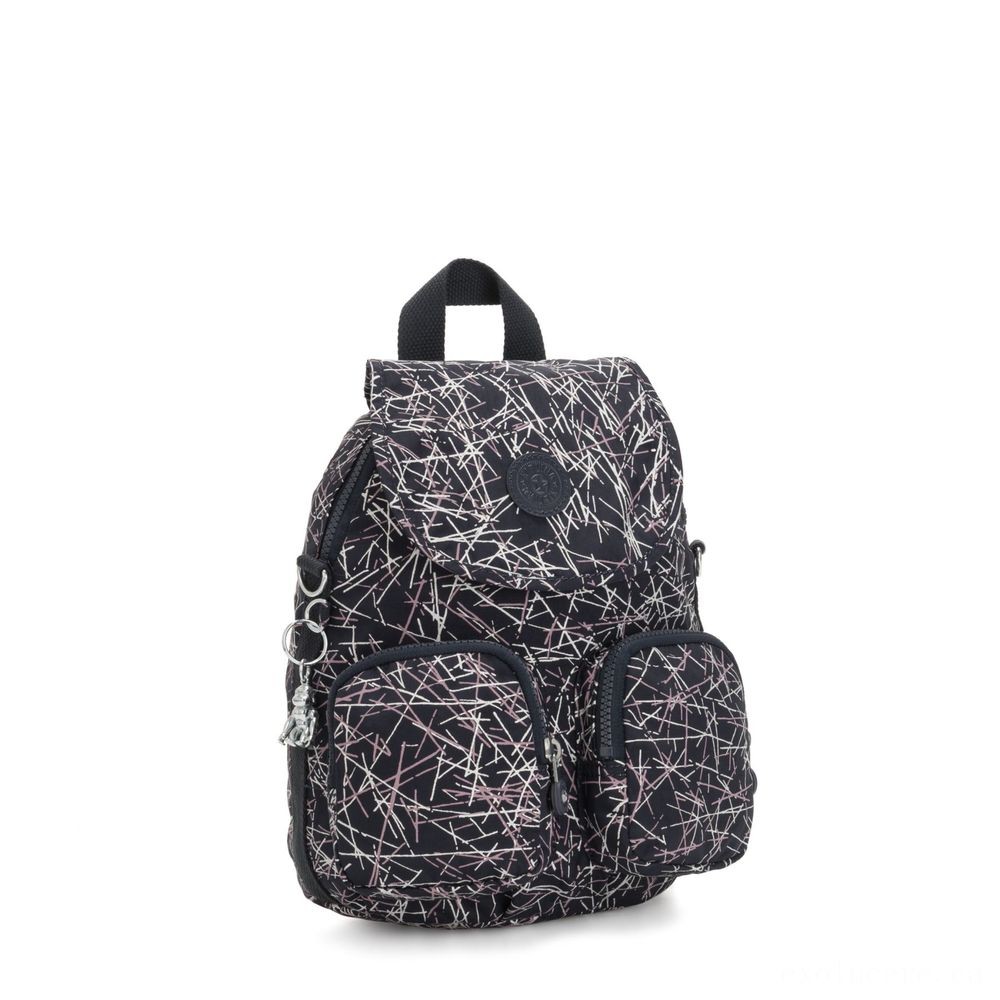 Kipling FIREFLY UP Tiny Backpack Covertible To Purse Navy Stick Print