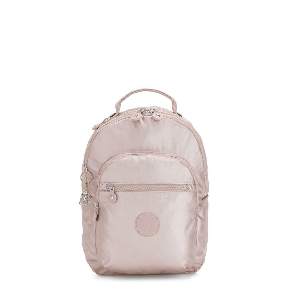. Kipling SEOUL S Little Backpack with Tablet Computer Compartment Metallic Rose.