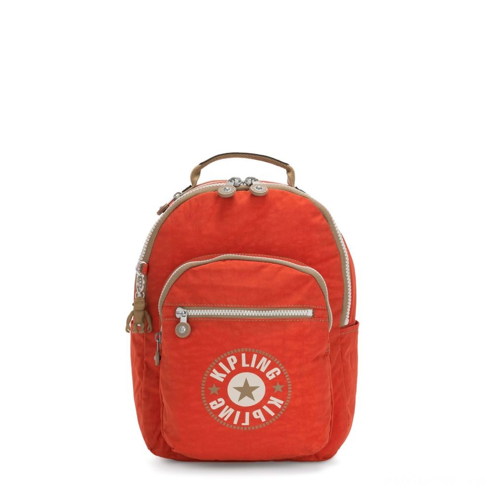 Early Bird Sale -  Kipling SEOUL S Little Backpack along with Tablet Chamber Funky Orange Block. - One-Day:£34[libag6494nk]