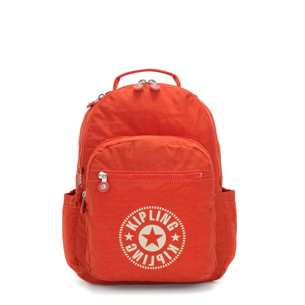 Kipling SEOUL Water Repellent Backpack with Laptop Computer Chamber Funky Orange Nc.