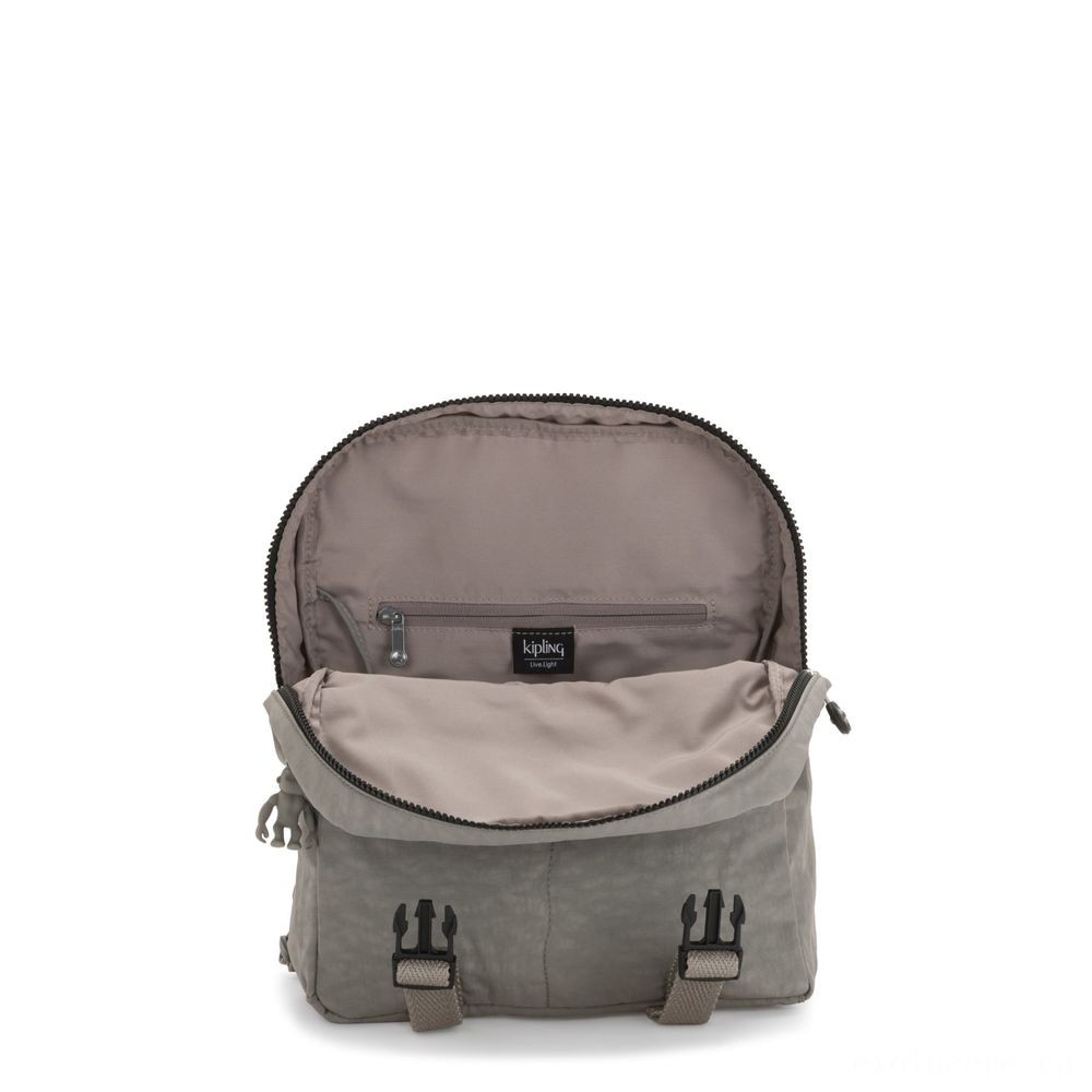 Kipling LEONIE S Little Drawstring Backpack along with Push Clasp Rapid Grey.