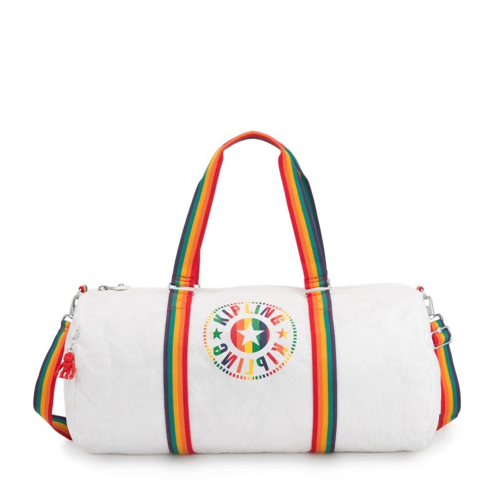 Kipling ONALO L Large Duffle Bag with Zipped Inside Pocket Rainbow White.