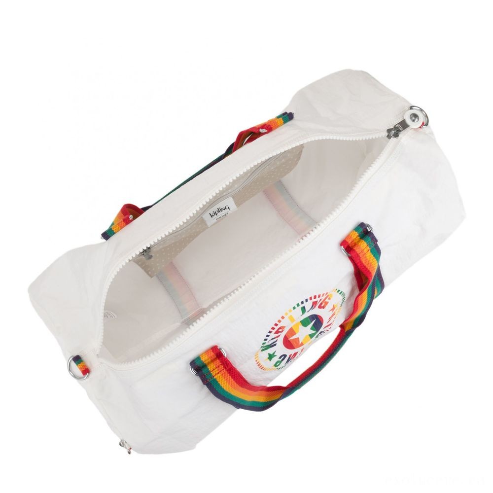 Valentine's Day Sale - Kipling ONALO L Huge Duffle Bag with Zipped Inside Wallet Rainbow White. - Digital Doorbuster Derby:£25