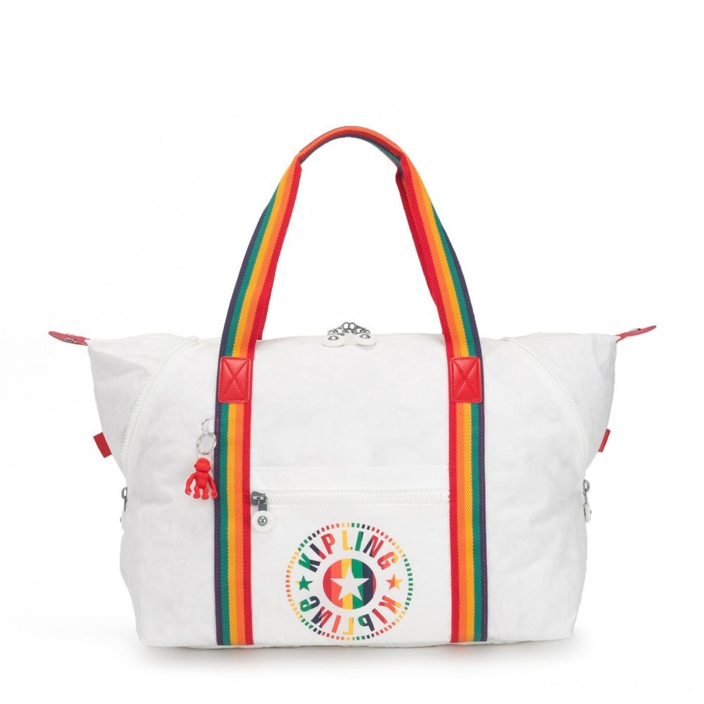 Kipling Fine Art M Medium Shoulder Bag with 2 Front End Pockets Rainbow White