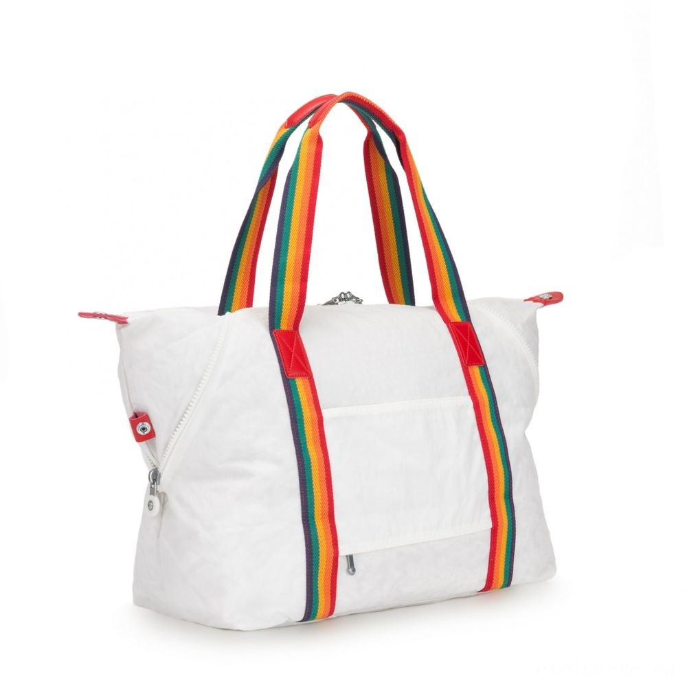 Kipling Craft M Medium Bring Bag along with 2 Front Pockets Rainbow White