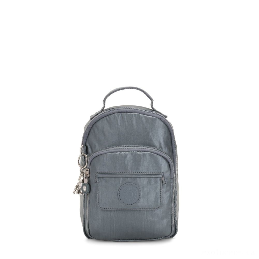 Kipling ALBER 3-In-1 Convertible Mini Backpack Crossbody Bumbag Steel Grey Metallic.