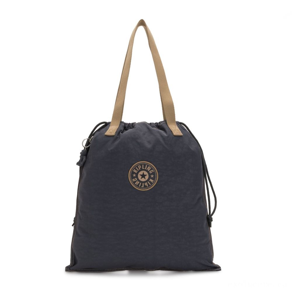 Kipling Brand-new HIPHURRAY Small Collapsible Tote with drawstring Night Grey Block.