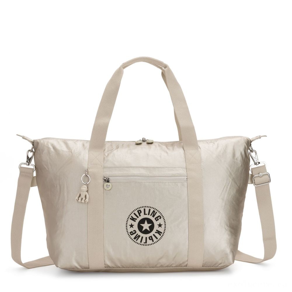 Kipling Fine Art M Medium Shoulder Bag with 2 Front End Pockets Cloud Metal Combo.