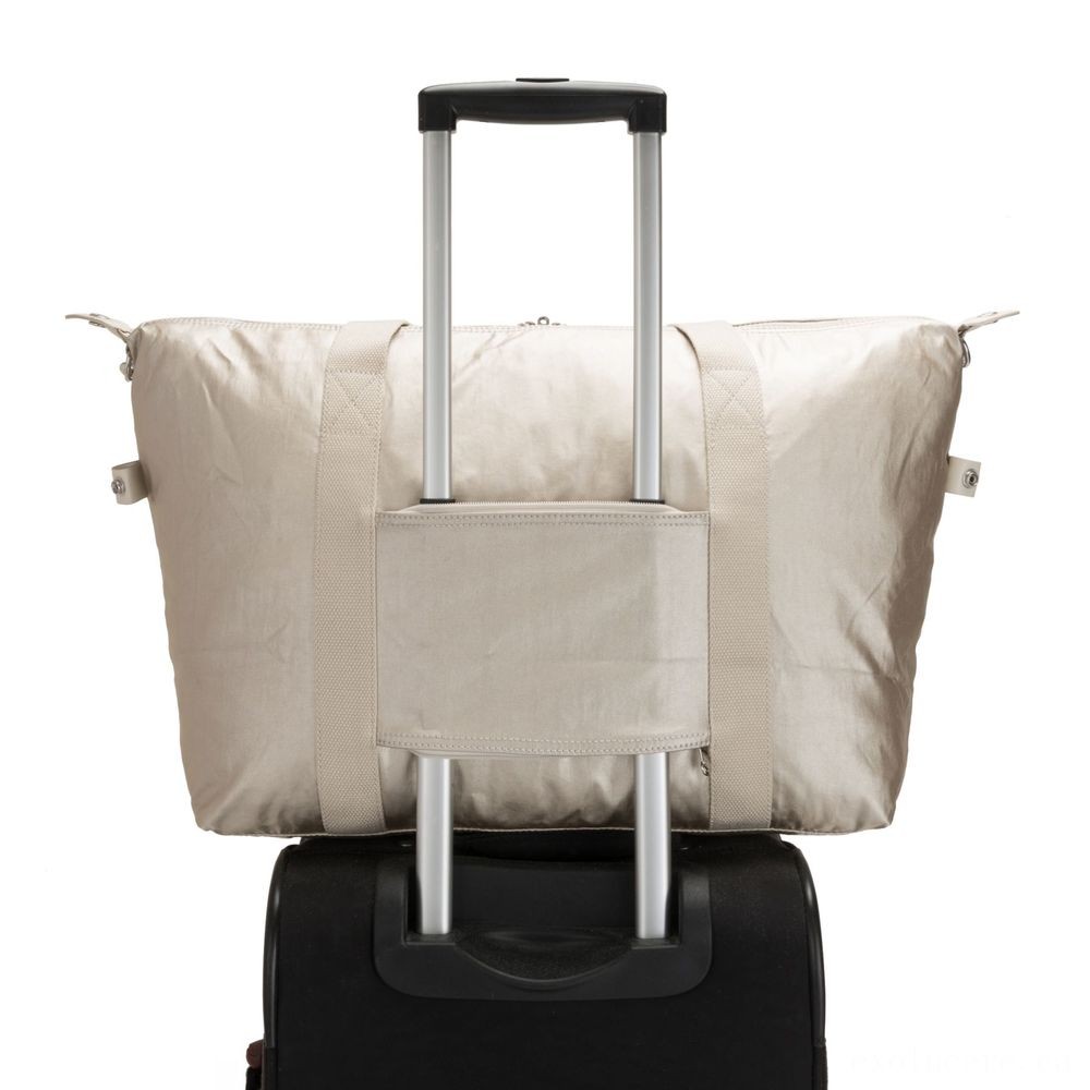 Kipling Fine Art M Medium Shoulder Bag with 2 Front End Wallets Cloud Metallic Combo.