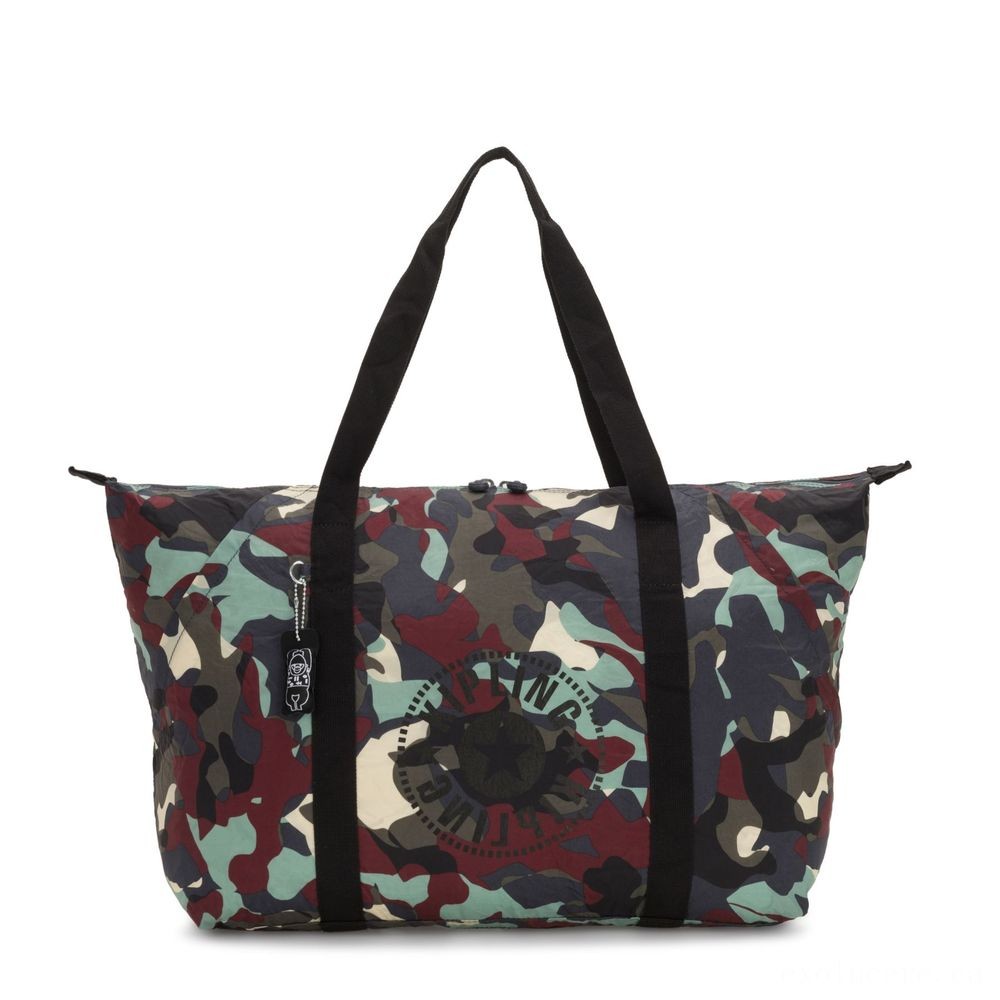 Kipling Craft PACKABLE Sizable Collapsible Tote Bag Camo Large Lighting.