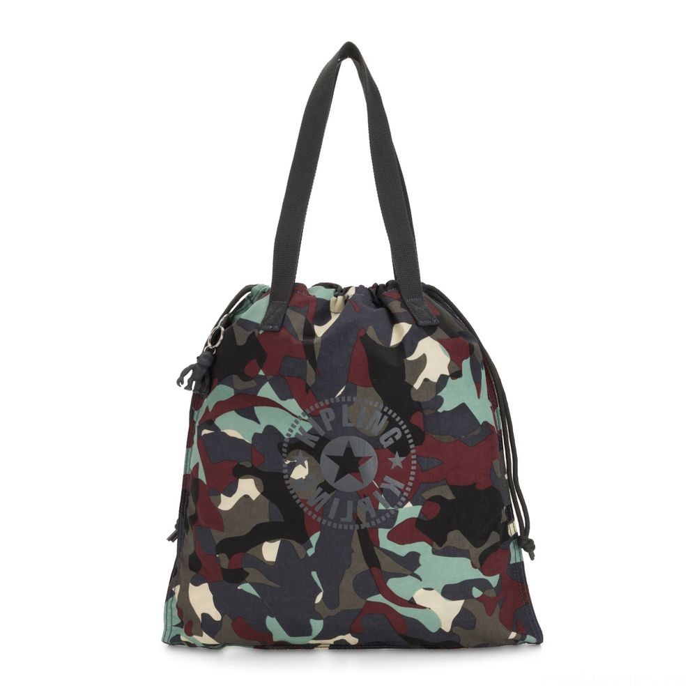 Kipling Brand New HIPHURRAY Little Collapsible Tote with drawstring Camo Large.