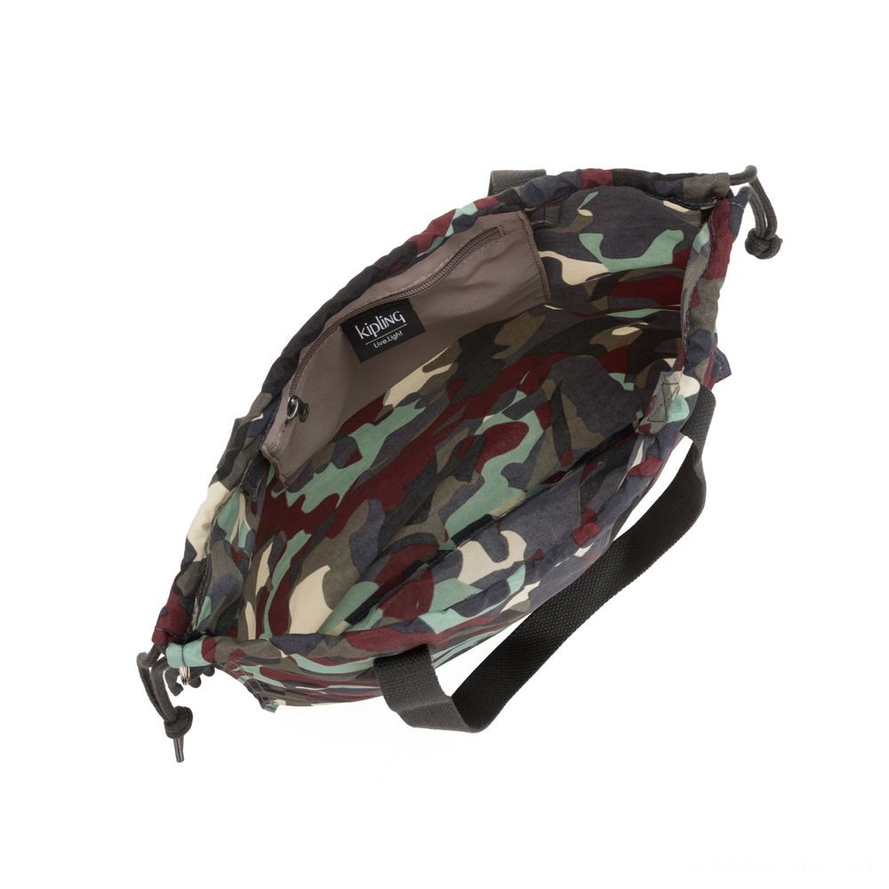 Kipling Brand-new HIPHURRAY Small Collapsible Tote with drawstring Camo Big.