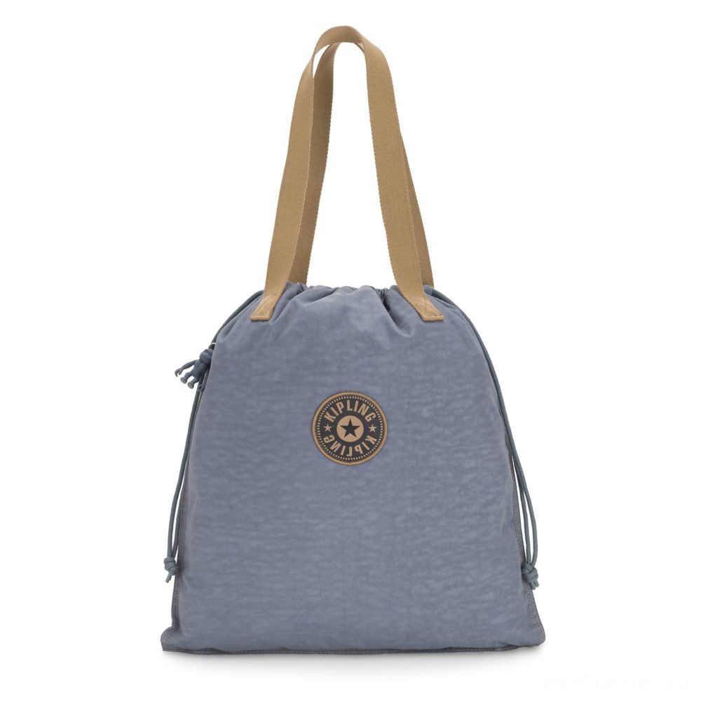 Kipling Brand-new HIPHURRAY Tiny Collapsible Tote with drawstring Stone Blue Block.