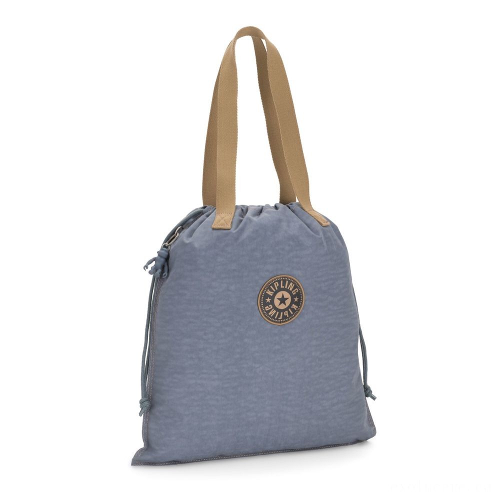 Kipling NEW HIPHURRAY Small Collapsible Tote with drawstring Rock Blue Block.