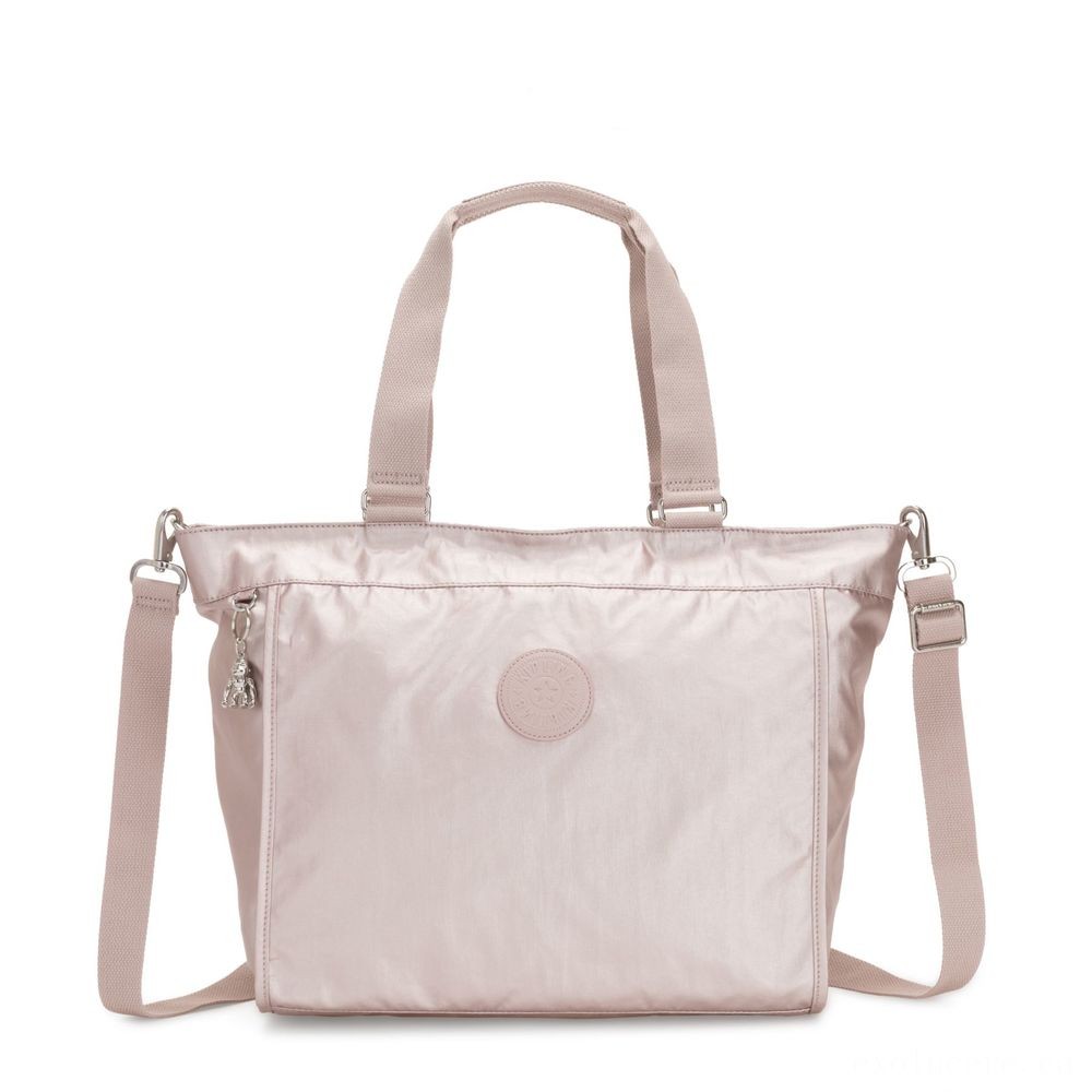 Kipling Brand-new CUSTOMER L Large Handbag With Removable Shoulder Band Metallic Rose.