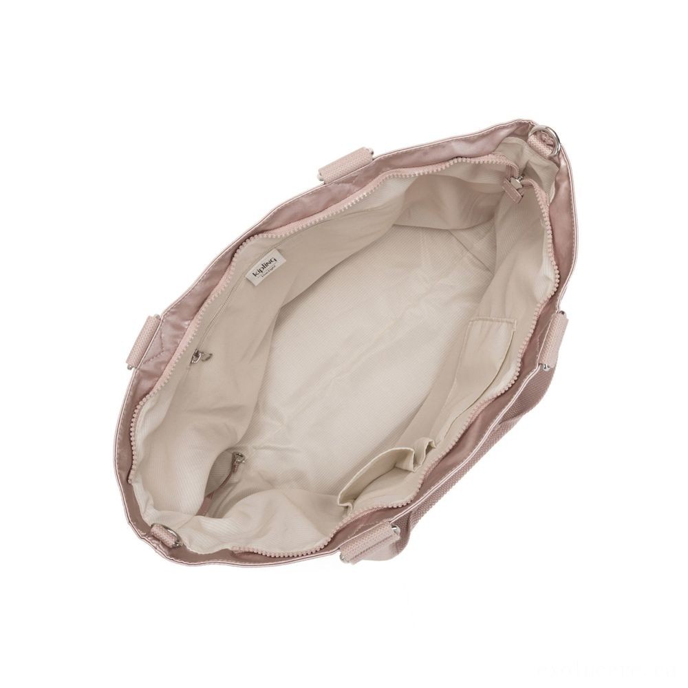 Kipling Brand-new CONSUMER L Sizable Handbag Along With Detachable Shoulder Band Metallic Rose.