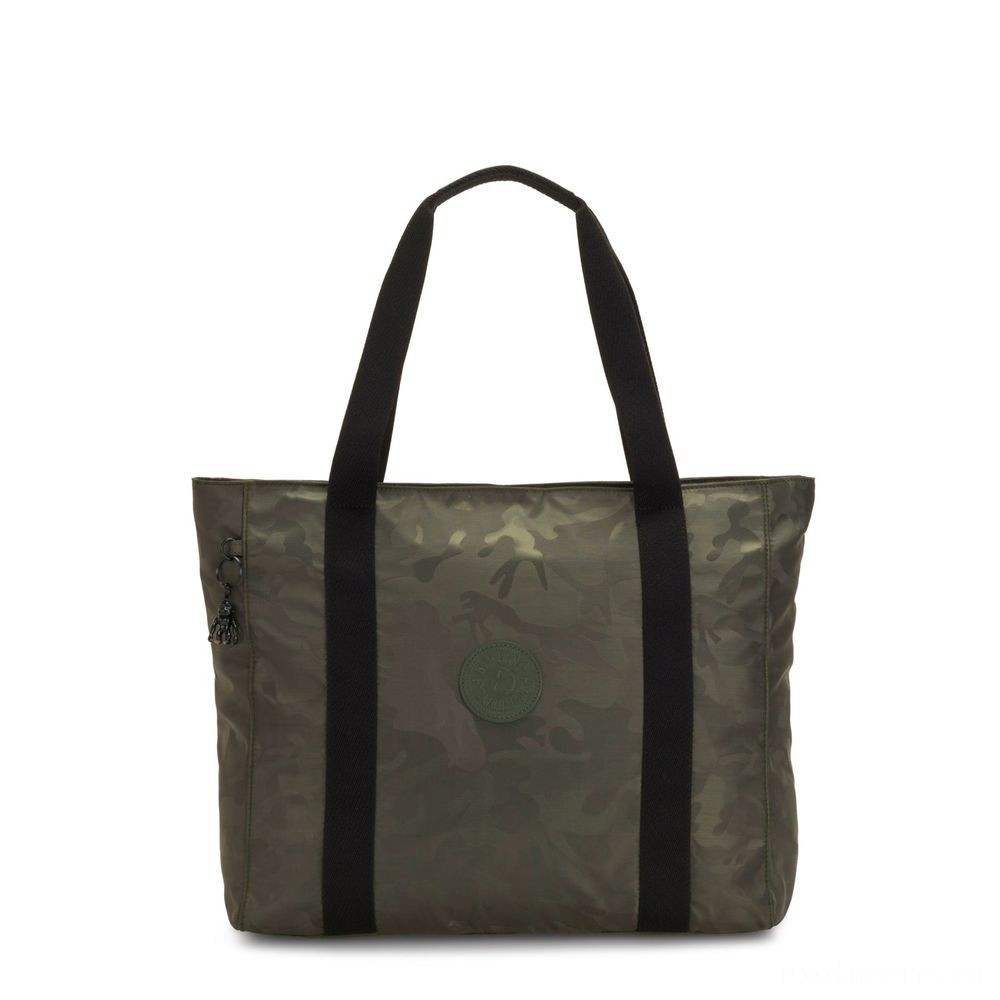 Kipling ASSENI Big Shoulder Bag along with Interior Compartments Satin Camouflage.