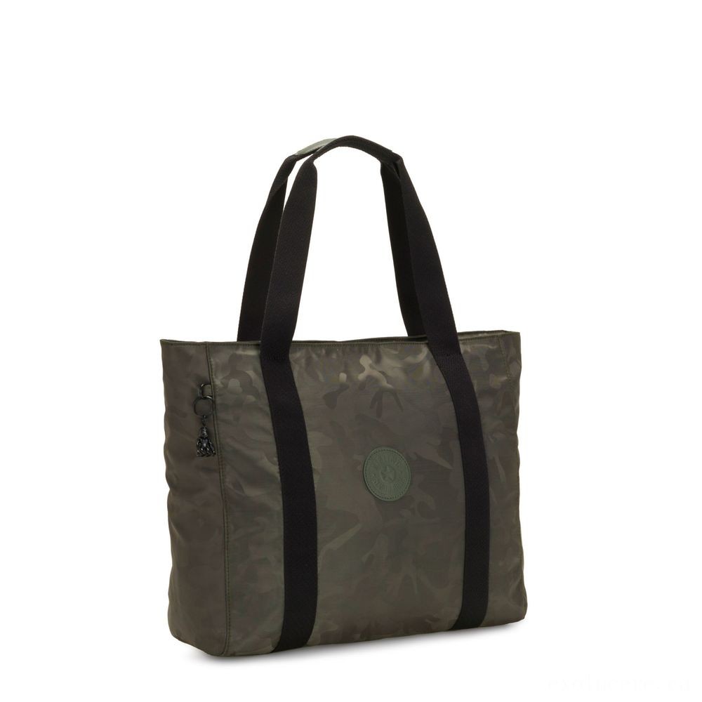 All Sales Final - Kipling ASSENI Huge Tote along with Internal Compartments Satin Camo. - Weekend Windfall:£31[libag6746nk]