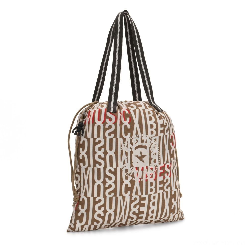 Kipling Brand New HIPHURRAY Small Collapsible Tote with drawstring Studio Print.