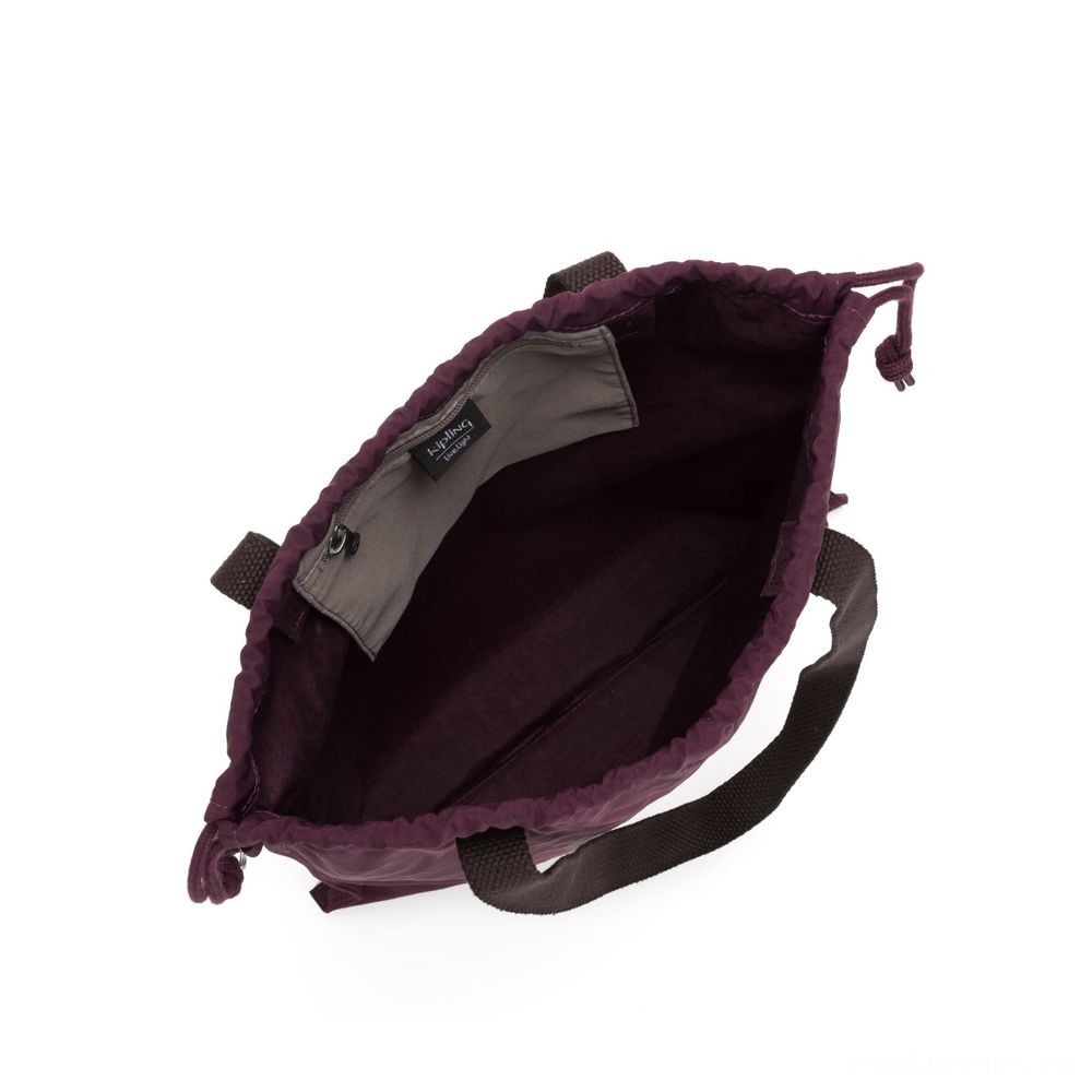 Kipling Brand-new HIPHURRAY Little Collapsible Tote along with drawstring Dark Plum.
