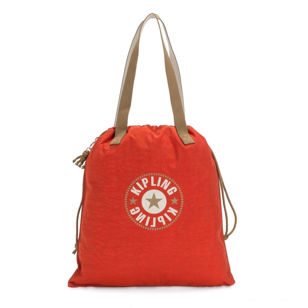 Kipling Brand New HIPHURRAY Tiny Collapsible Tote along with drawstring Funky Orange Block.