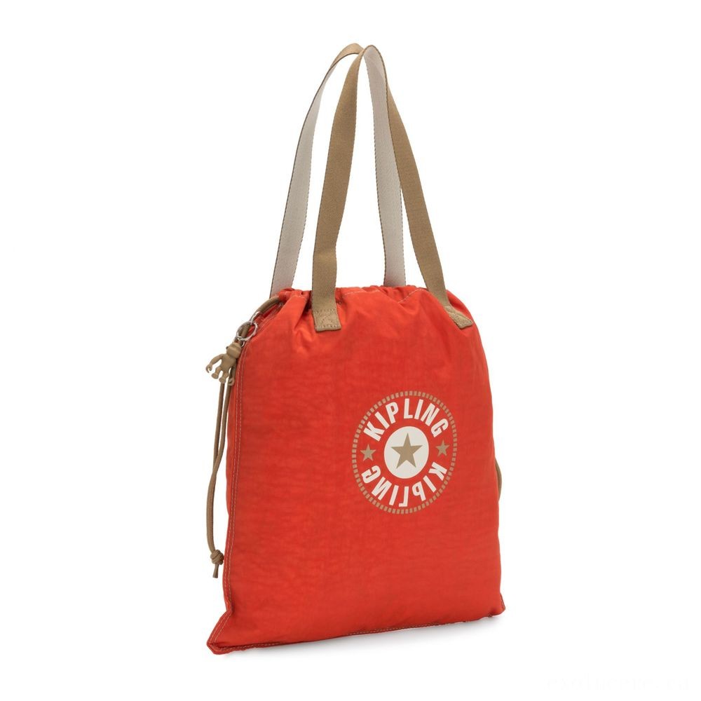 Kipling Brand-new HIPHURRAY Tiny Collapsible Tote along with drawstring Funky Orange Block.