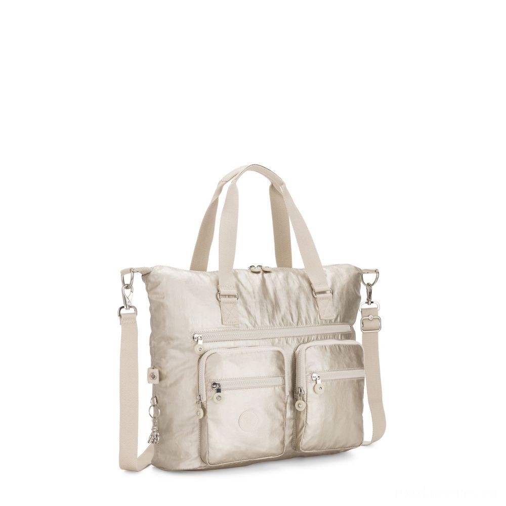 Kipling NEW ERASTO Sizable Tote with Face Pockets Cloud Metallic.