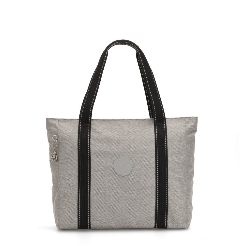 Kipling ASSENI Huge Shoulder Bag with Internal Areas Liquid Chalk Grey.