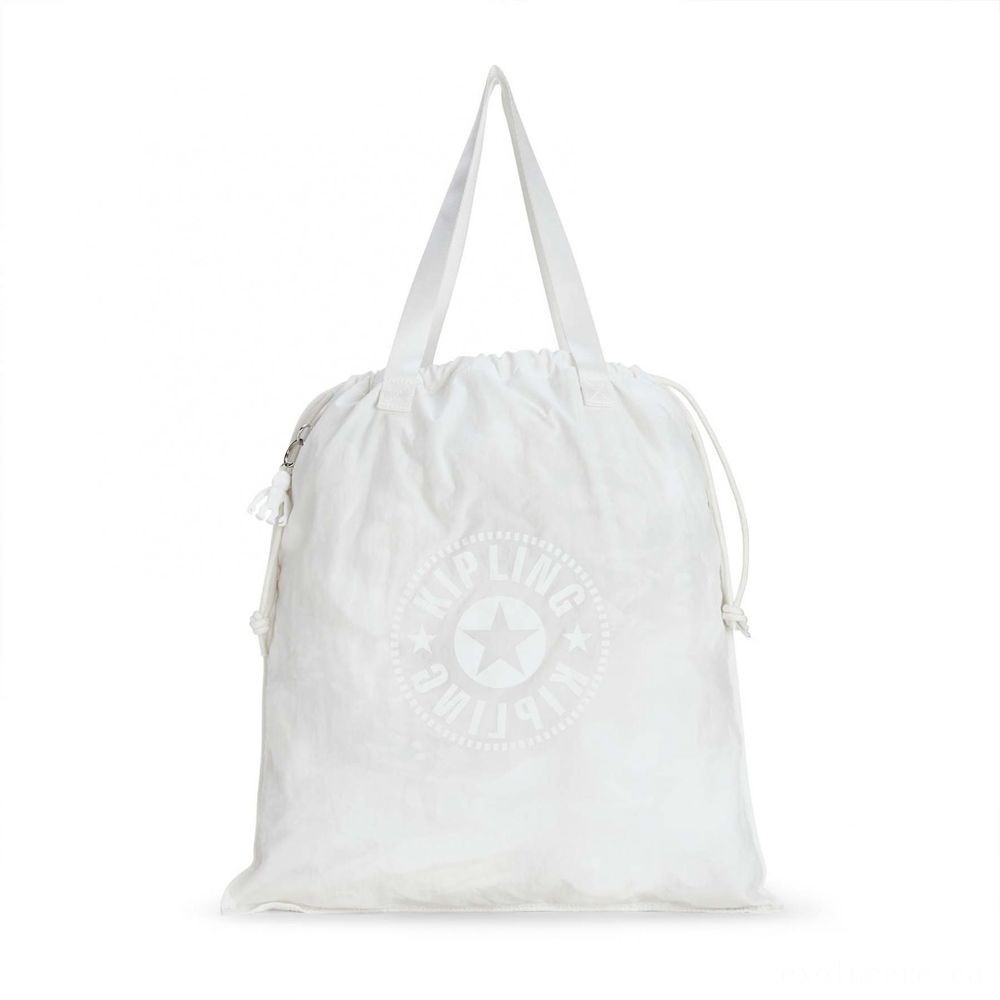 Kipling Brand-new HIPHURRAY L FOLD Collapsible tote with drawstring Lively White.