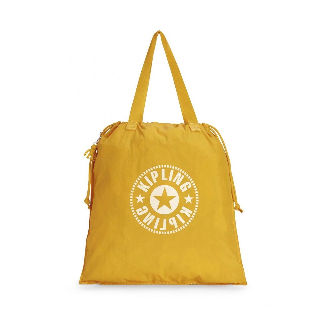Kipling Brand-new HIPHURRAY L crease Foldable tote with drawstring Lively Yellow.